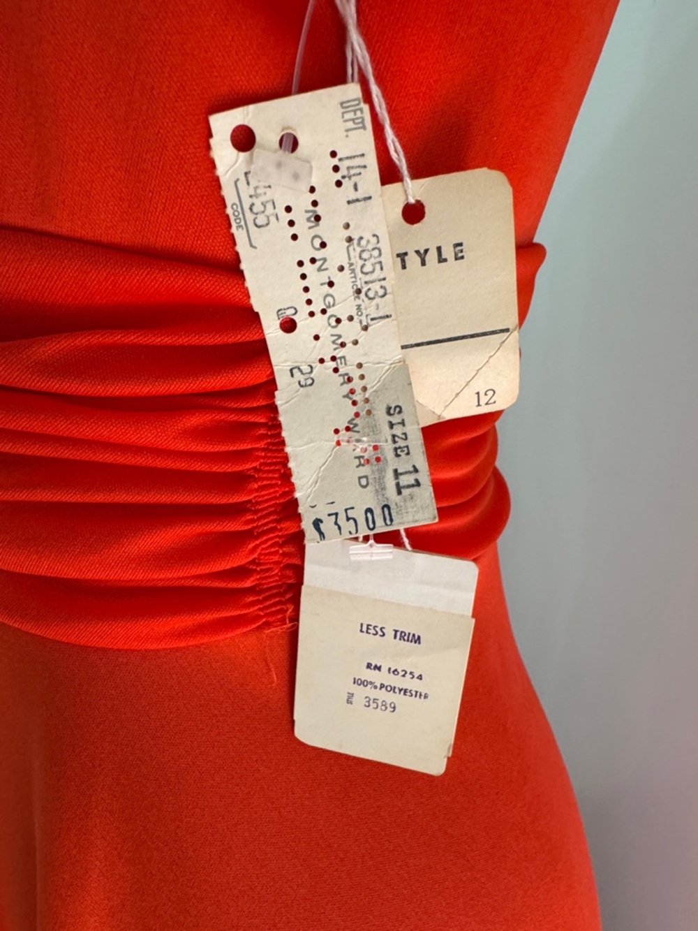 Vintage Orange Halter Maxi Dress with Draped Waist - ILGWU union tag - Picture 2 of 8